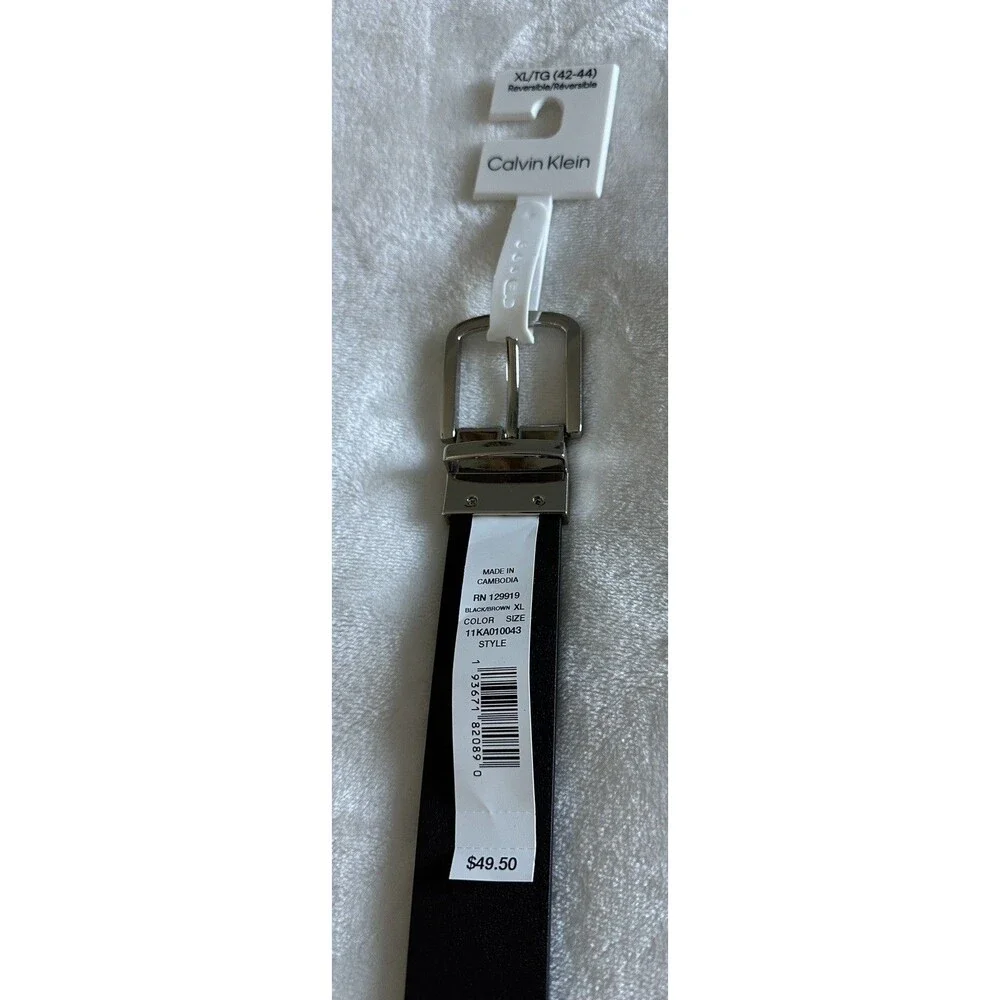 Calvin Klein Men's Reversible Belt Black Brown Silver Buckle NWT XL 42-4